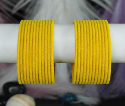 Mango Yellow Velvet Metal Bangles for Women & Girls (Pack of 24).