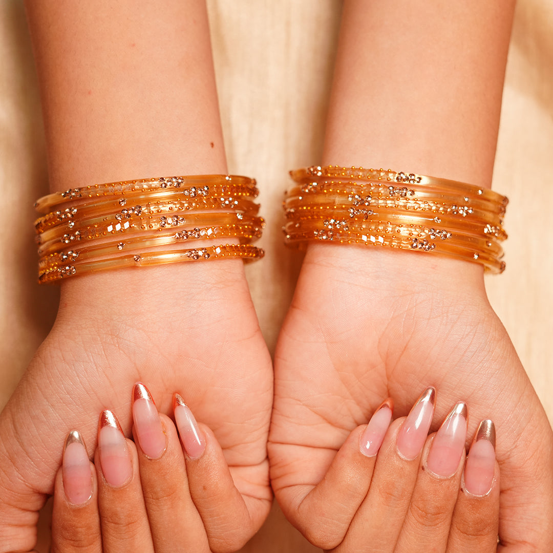 Stylish Traditional Glass Bangle with Beads Studded for Women & Girls (Pack of 12 Bangles)