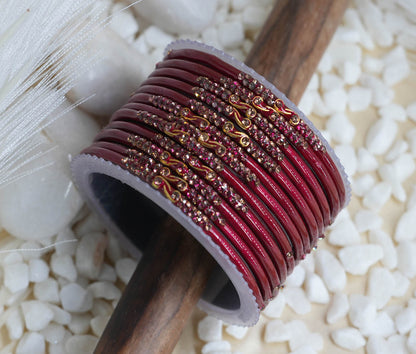 Traditional Glass Bangles with Zircon Beads Studded for Women & Girls (Pack of 12 bangles)