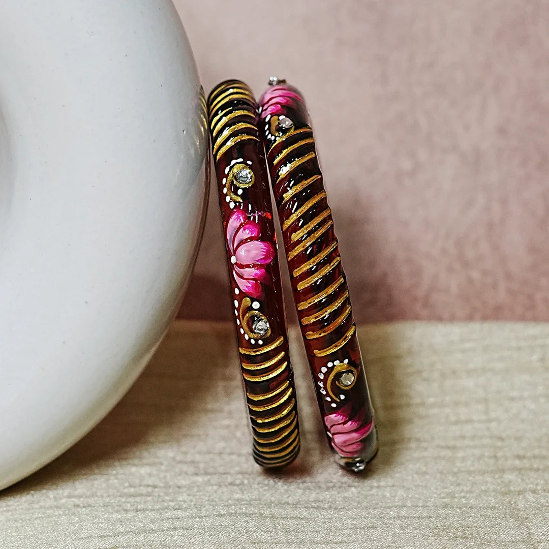 Elegant Lotus Design Printed Glass Kada for Women & Girls (Pack of 2)