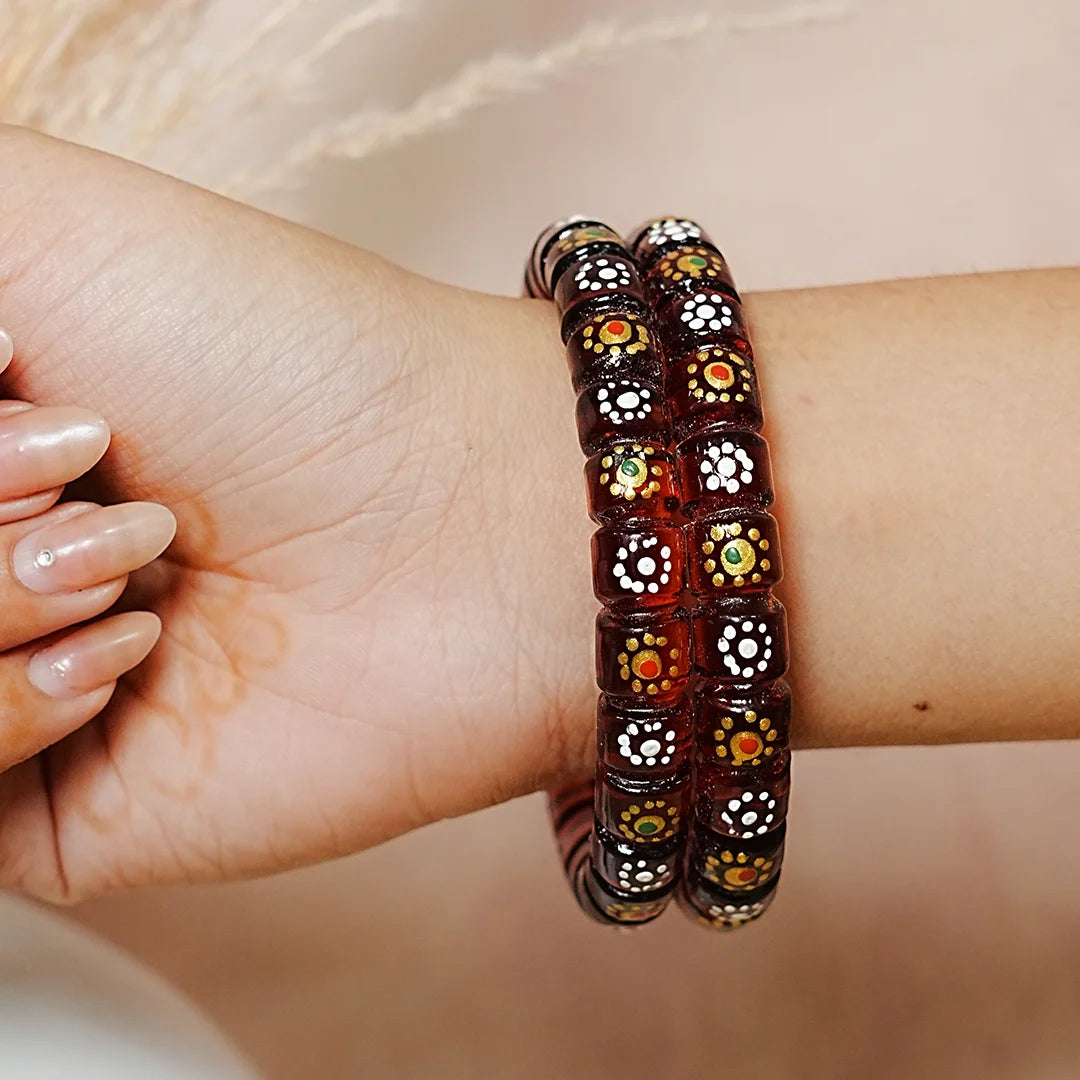 Stylish Cutting Design Printed Glass Kada for Women & Girls (Pack of 2)