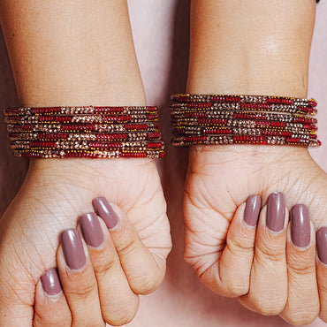 Handcrafted Glass Chudi Set with Golden Balls & Beads Work (Pack of- 12 Bangles)