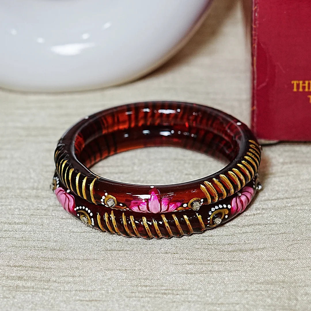 Elegant Lotus Design Printed Glass Kada for Women & Girls (Pack of 2)