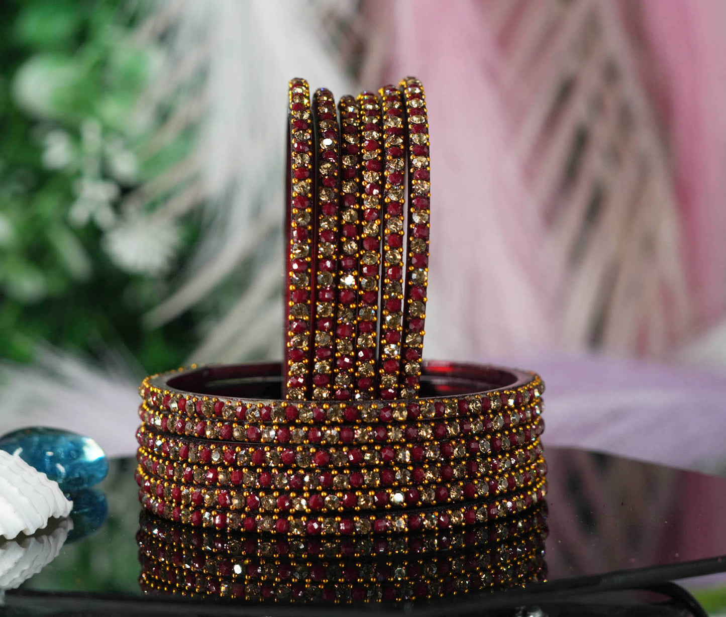 Glass Bangles with Beads Studded for Women & Girls | Multiple Color Chudiyan (Pack of 12 Bangles)