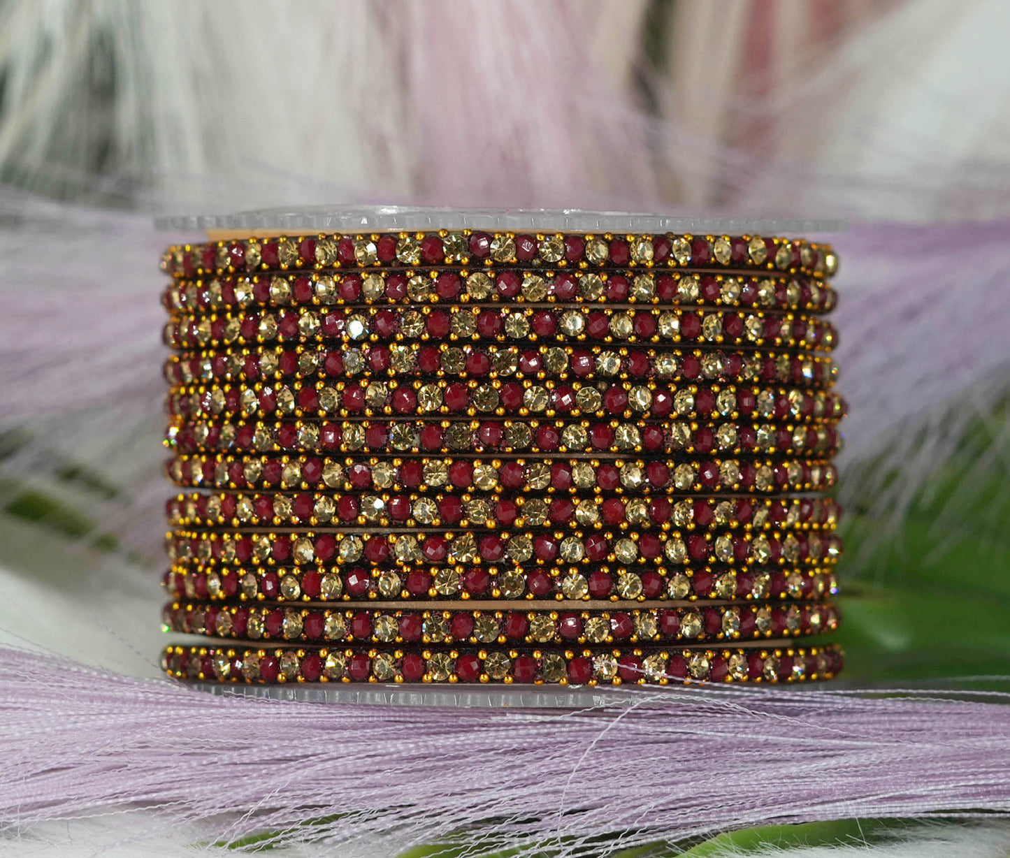 Glass Bangles with Beads Studded for Women & Girls | Multiple Color Chudiyan (Pack of 12 Bangles)