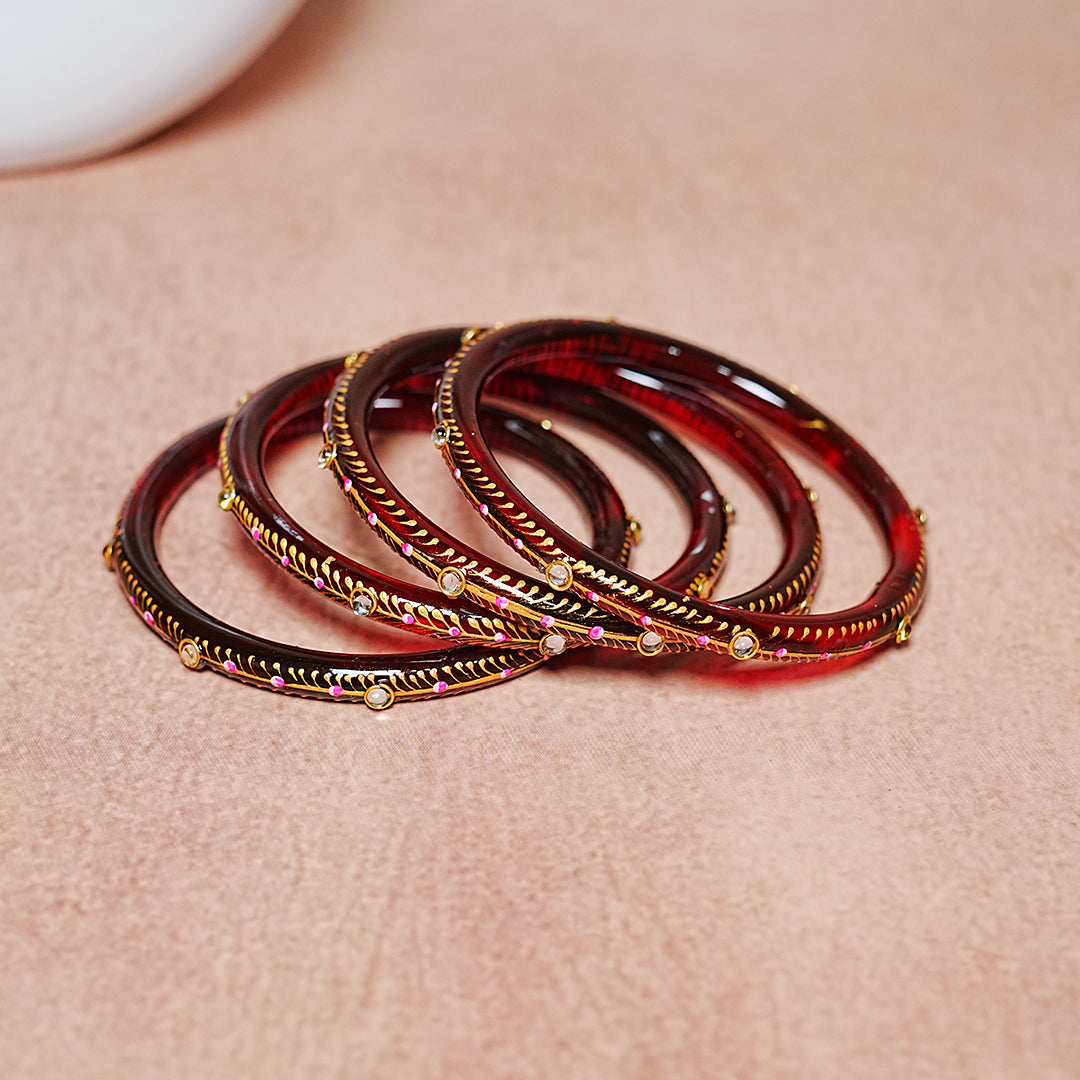 Glass Kada Bangles for Women & Girls | Meenakari with Stone Work (Pack of 4 kada)