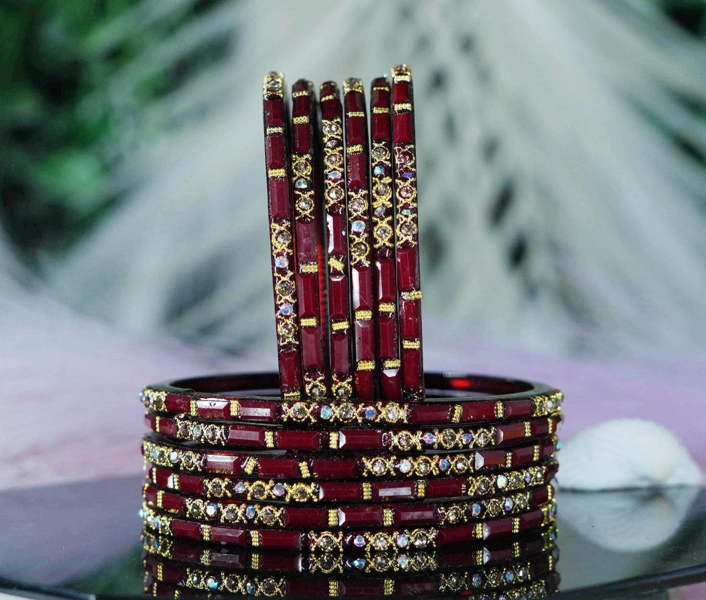 Zircon Gemstone Studded Glass Bangles for Women & Girls (Pack of 12 Bangles)