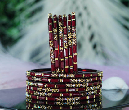 Zircon Gemstone Studded Glass Bangles for Women & Girls (Pack of 12 Bangles)
