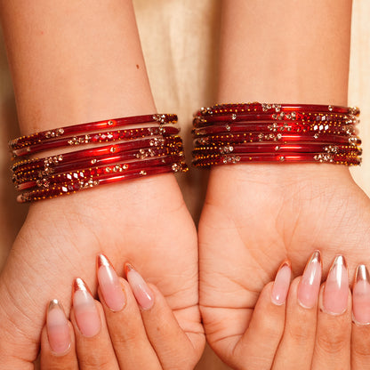 Stylish Traditional Glass Bangle with Beads Studded for Women & Girls (Pack of 12 Bangles)