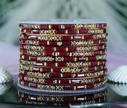 Zircon Gemstone Studded Glass Bangles for Women & Girls (Pack of 12 Bangles)