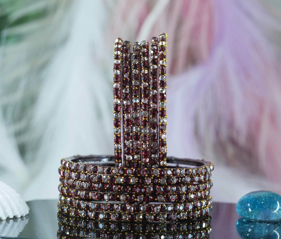 Glass Bangles with Beads Studded for Women & Girls (Pack 12)