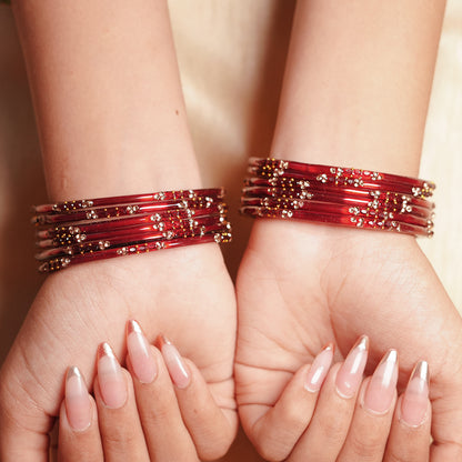 Glass Bangle with Beads Studded for Women & Girls (Pack of 12 Bangles)