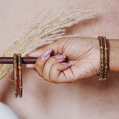 Glass Kada Bangles for Women & Girls | Meenakari with Stone Work (Pack of 4 kada)