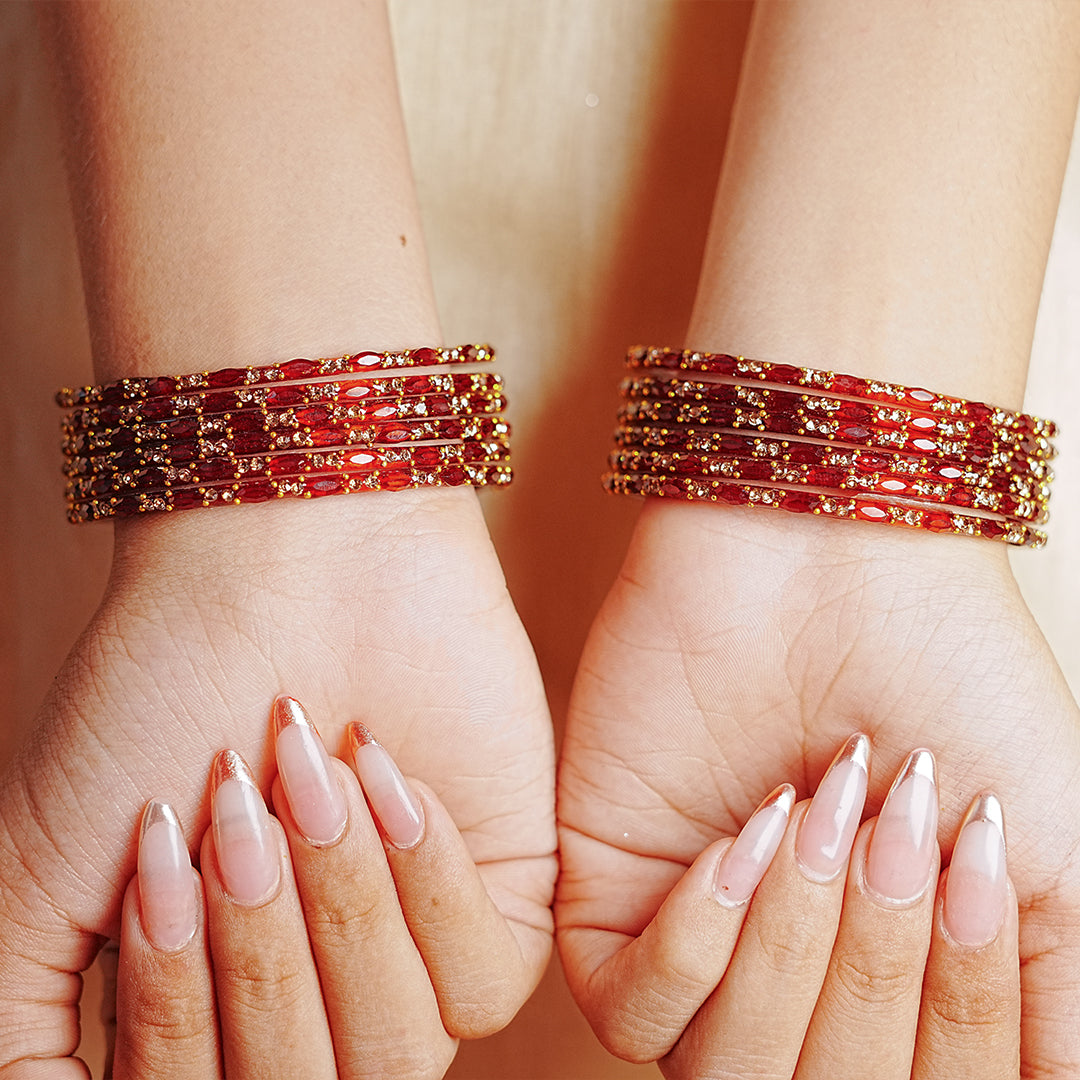 Multiple Color Glass Bangle with Beads Studded for Women & Girls (Pack of 12 Bangles)