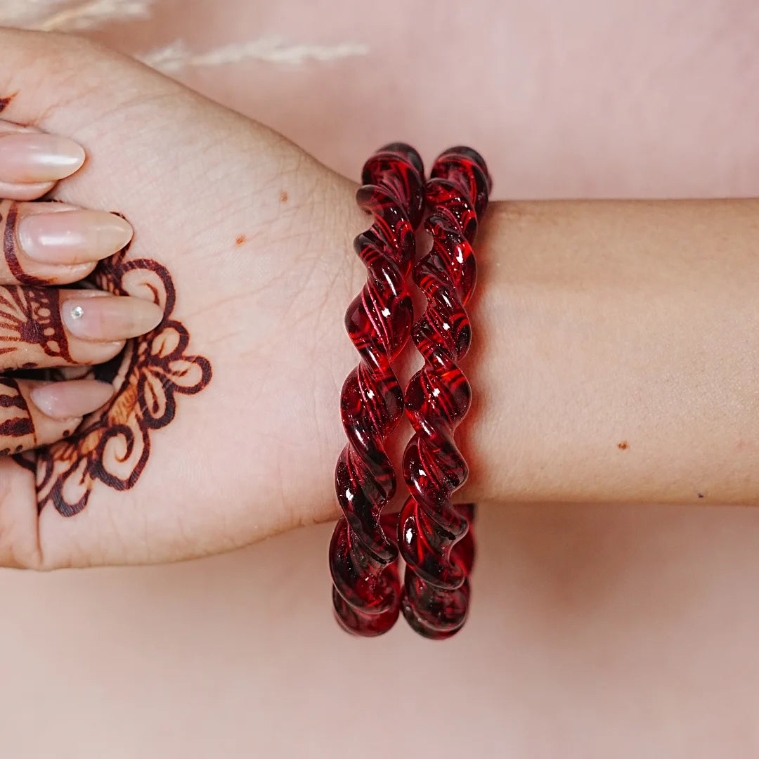 Glossy Finish Spiral Look Glass Kada Bangle for Women & Girls (Pack of 2)