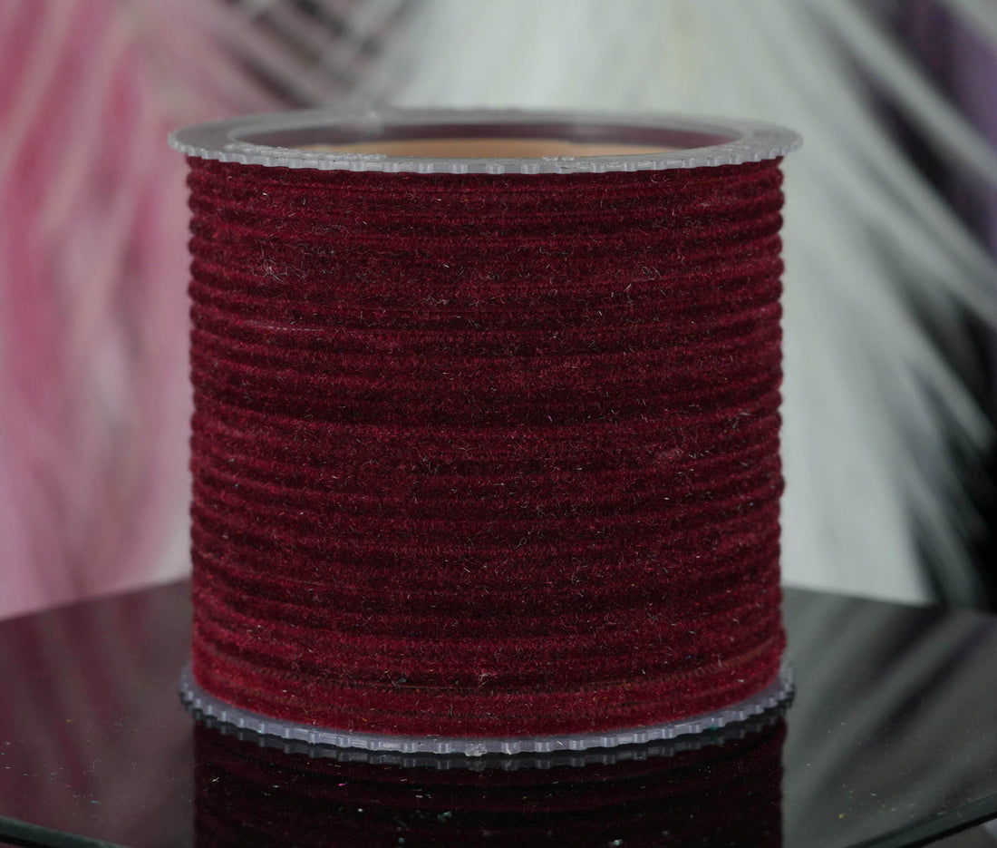 Maroon Color Velvet Metal Bangles for Women & Girls (Pack of 24)