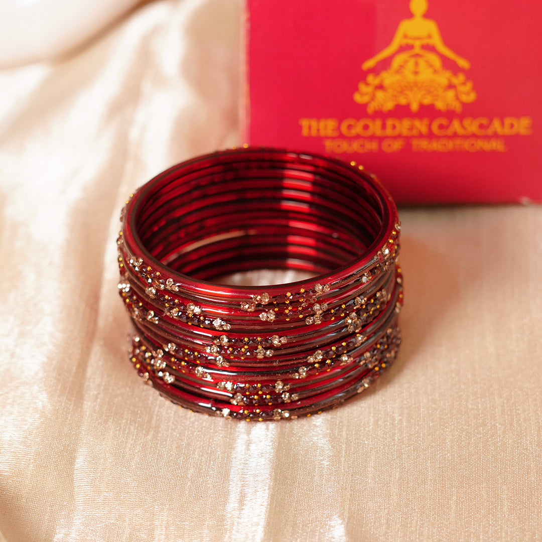 Glass Bangle with Beads Studded for Women & Girls (Pack of 12 Bangles)