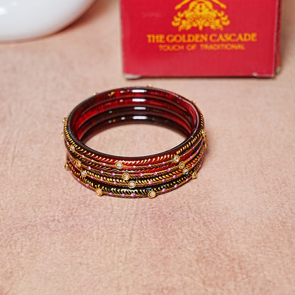 Glass Kada Bangles for Women & Girls | Meenakari with Stone Work (Pack of 4 kada)