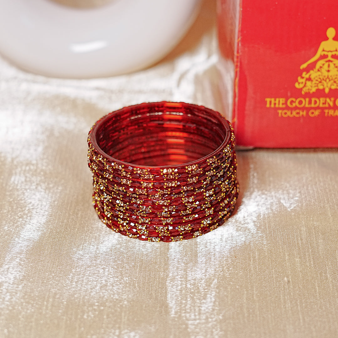Multiple Color Glass Bangle with Beads Studded for Women & Girls (Pack of 12 Bangles)