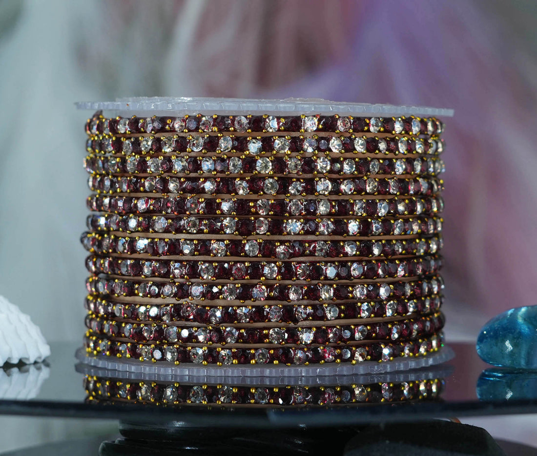 Glass Bangles with Beads Studded for Women & Girls (Pack 12)