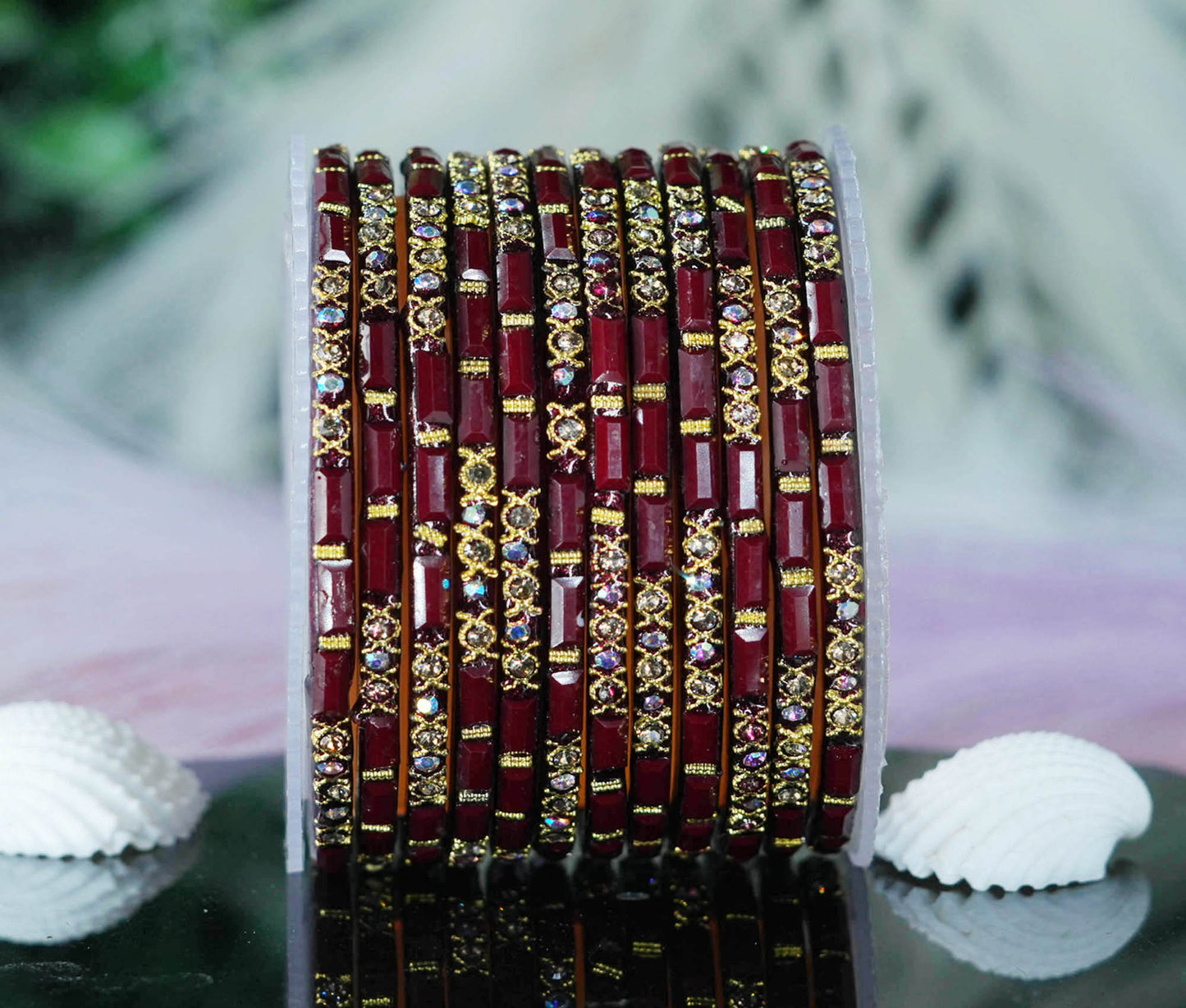 Zircon Gemstone Studded Glass Bangles for Women & Girls (Pack of 12 Bangles)