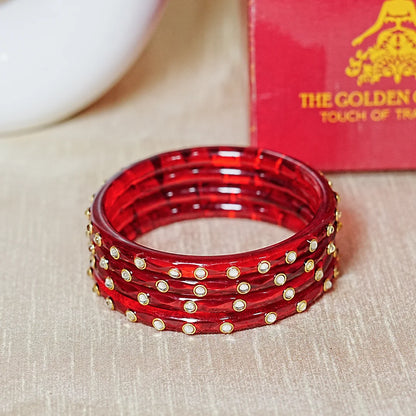 Fancy Glass Kada Bangles with Kundan Work and Smooth Finish for Women & Girls (Pack of 4)