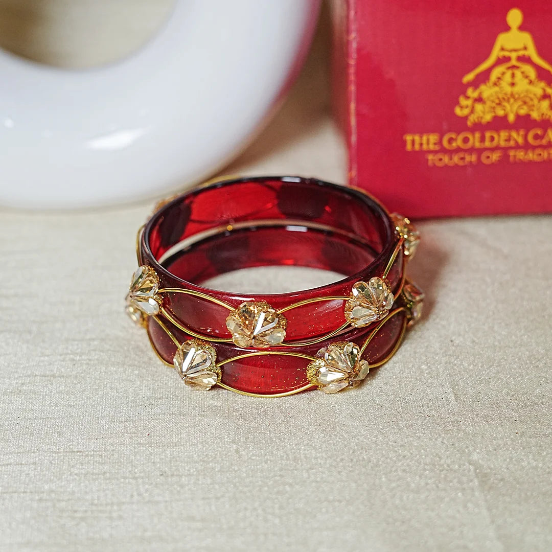 Flower Design Kundan Work Glass Kada Bangle for Women & Girls (Pack of 2)