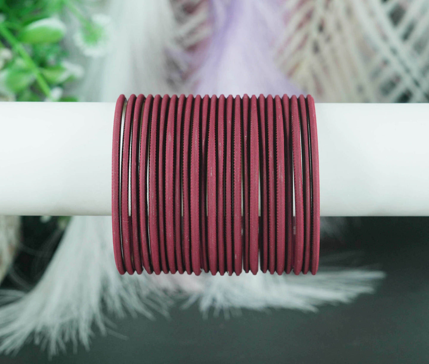 Maroon Color Plain Matte Metal Bangles for Women & Girls (Pack of 24)