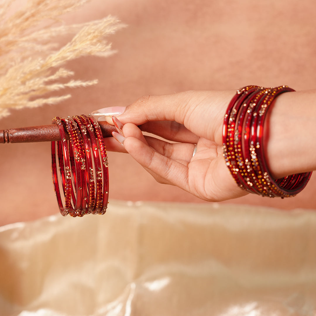 Stylish Traditional Glass Bangle with Beads Studded for Women & Girls (Pack of 12 Bangles)