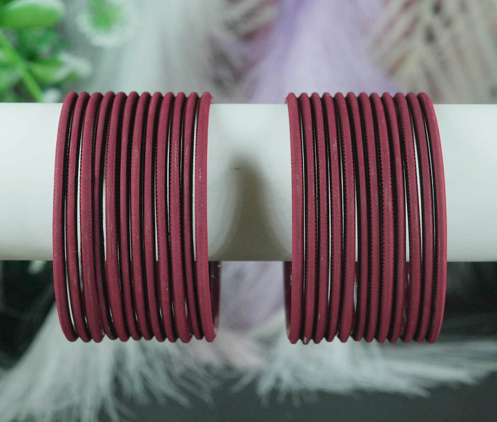 Maroon Color Plain Matte Metal Bangles for Women & Girls (Pack of 24)