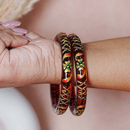 Traditional Glass Kada Bangle with Meenakari Work for Women & Girls (pack of 2 kada)