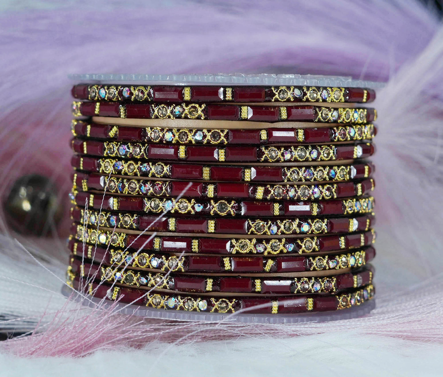 Zircon Gemstone Studded Glass Bangles for Women & Girls (Pack of 12 Bangles)