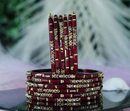 Zircon Gemstone Studded Glass Bangles for Women & Girls (Pack of 12 Bangles)