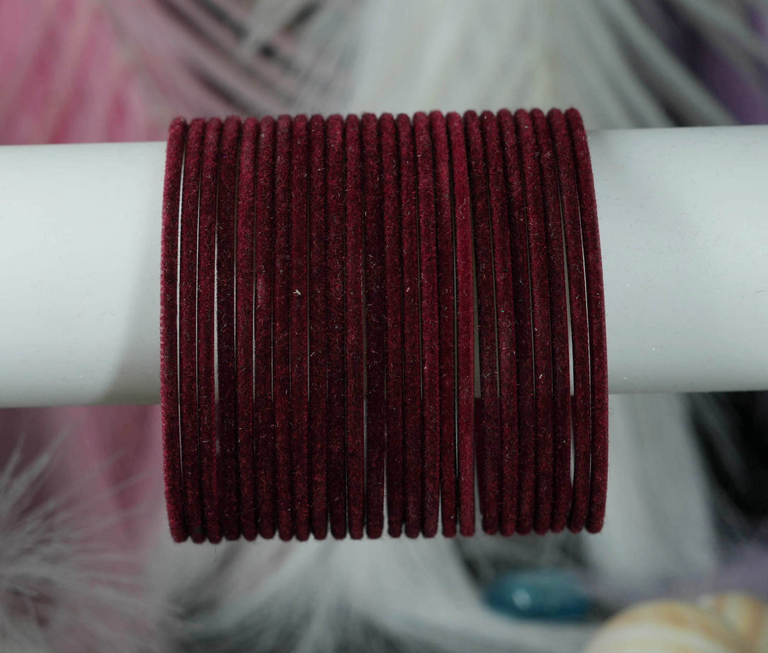 Maroon Color Velvet Metal Bangles for Women & Girls (Pack of 24)