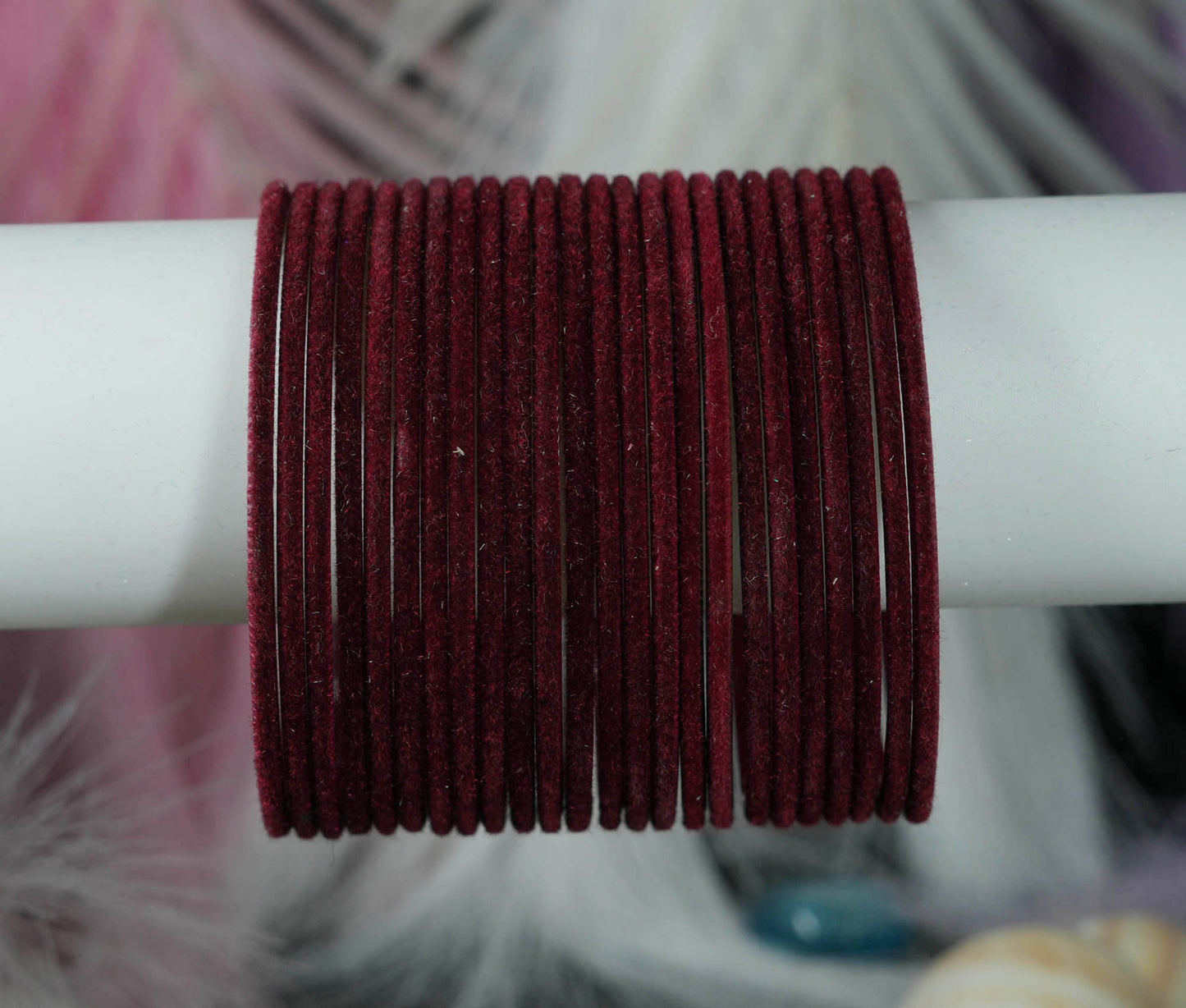 Maroon Color Velvet Metal Bangles for Women & Girls (Pack of 24)