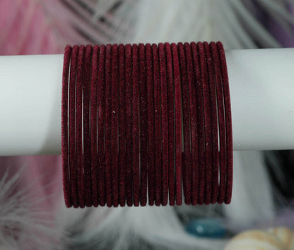 Maroon Color Velvet Metal Bangles for Women & Girls (Pack of 24)