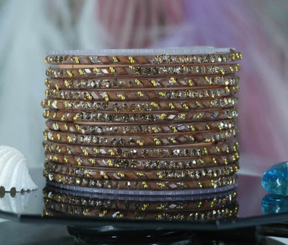 Glass Bangles with Gold Pearl Beads Studded for Women & Girls (Pack 12 Bangles)