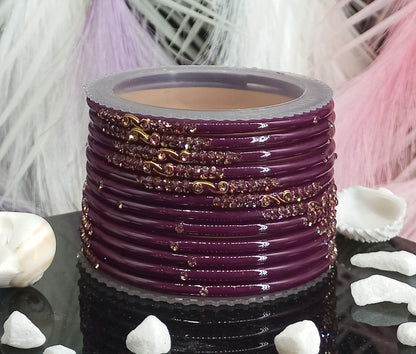 Traditional Glass Bangles with Zircon Beads Studded for Women & Girls (Pack of 12 bangles)