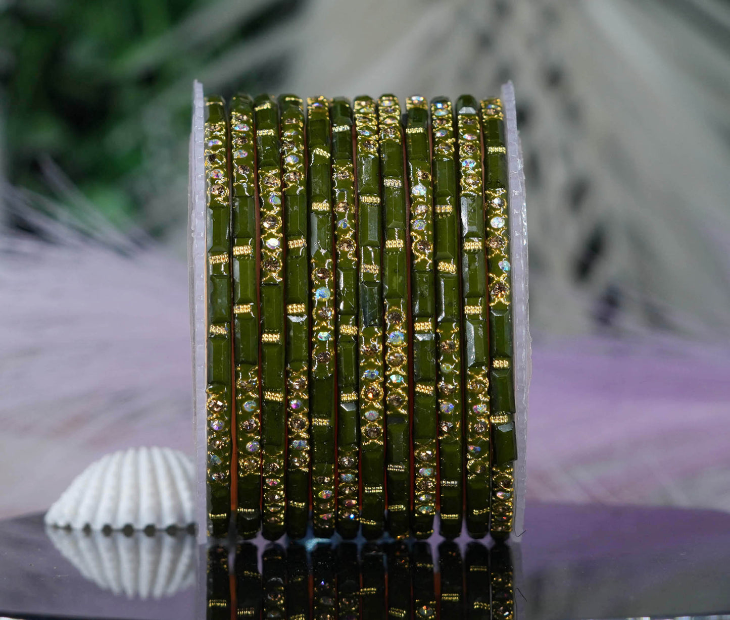 Zircon Gemstone Studded Glass Bangles for Women & Girls (Pack of 12 Bangles)