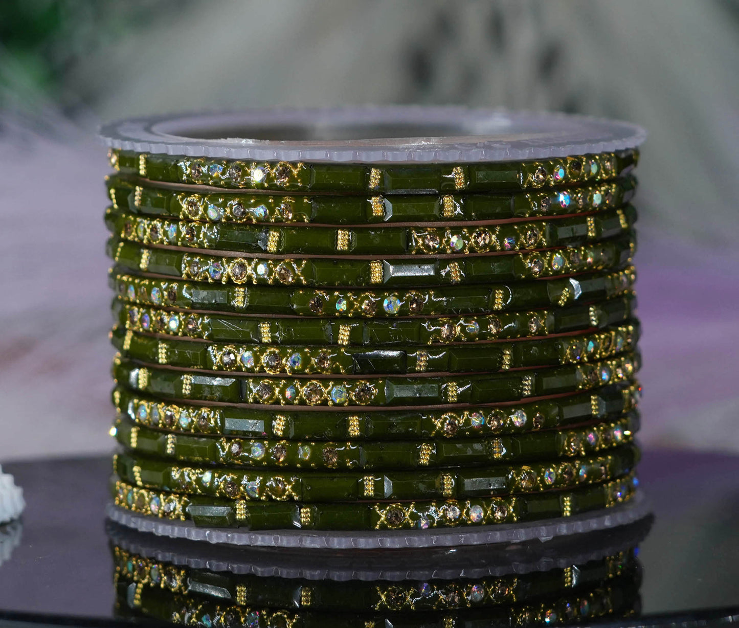Zircon Gemstone Studded Glass Bangles for Women & Girls (Pack of 12 Bangles)