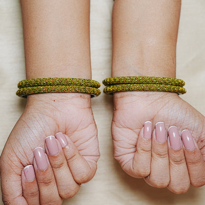 Golden Ball Studded Handcrafted Glass Kada Bangles for Women & Girls (Pack of 4 Kada)