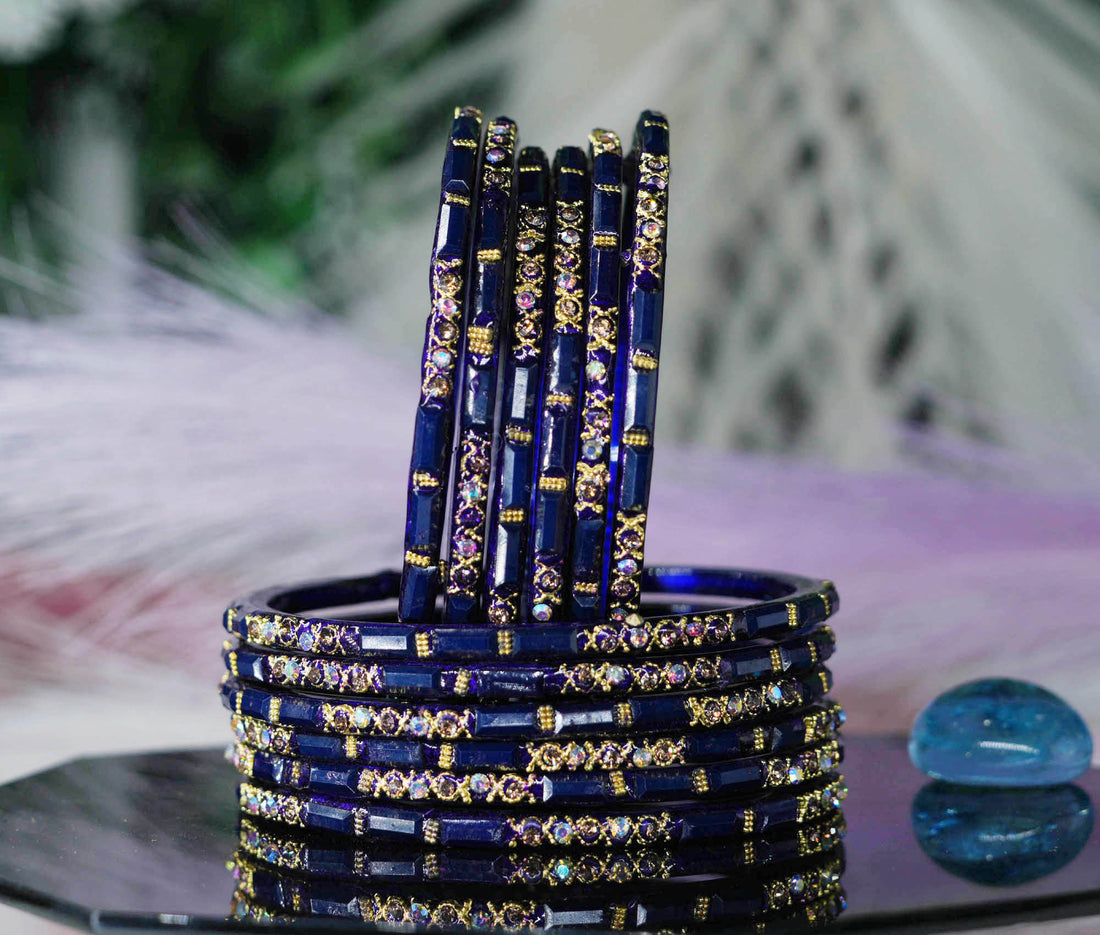 Zircon Gemstone Studded Glass Bangles for Women & Girls (Pack of 12)