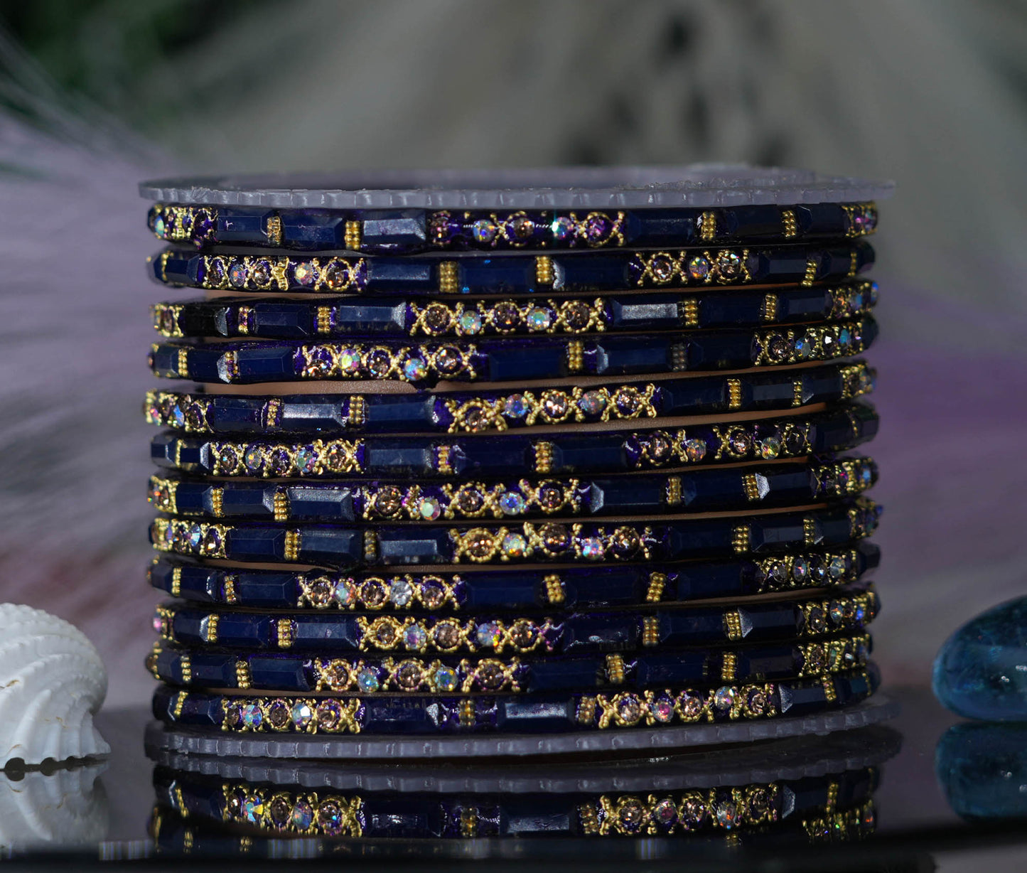 Zircon Gemstone Studded Glass Bangles for Women & Girls (Pack of 12 Bangles)