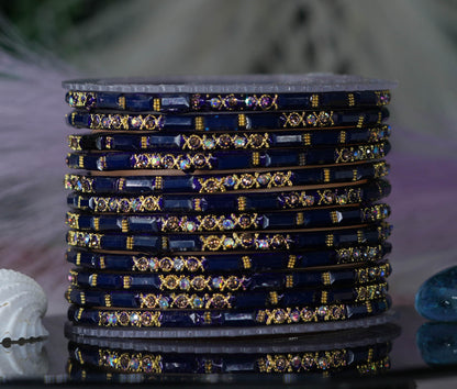 Zircon Gemstone Studded Glass Bangles for Women & Girls (Pack of 12 Bangles)