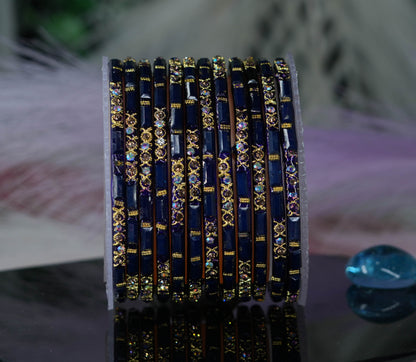 Zircon Gemstone Studded Glass Bangles for Women & Girls (Pack of 12 Bangles)