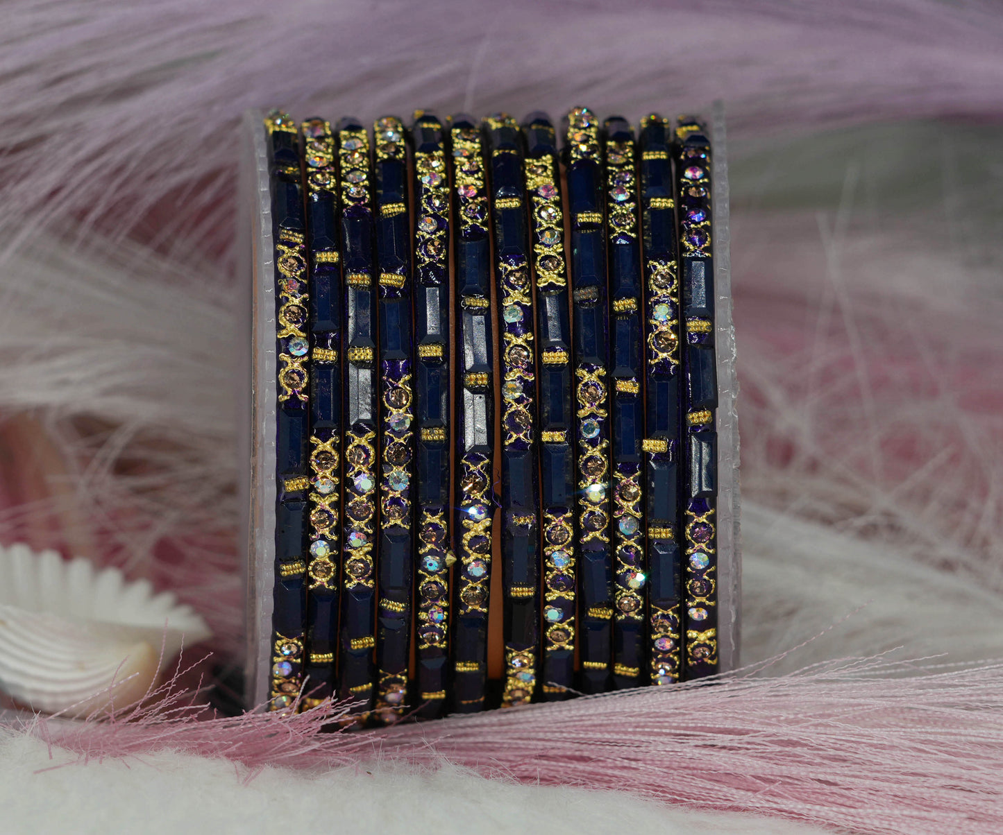 Zircon Gemstone Studded Glass Bangles for Women & Girls (Pack of 12 Bangles)