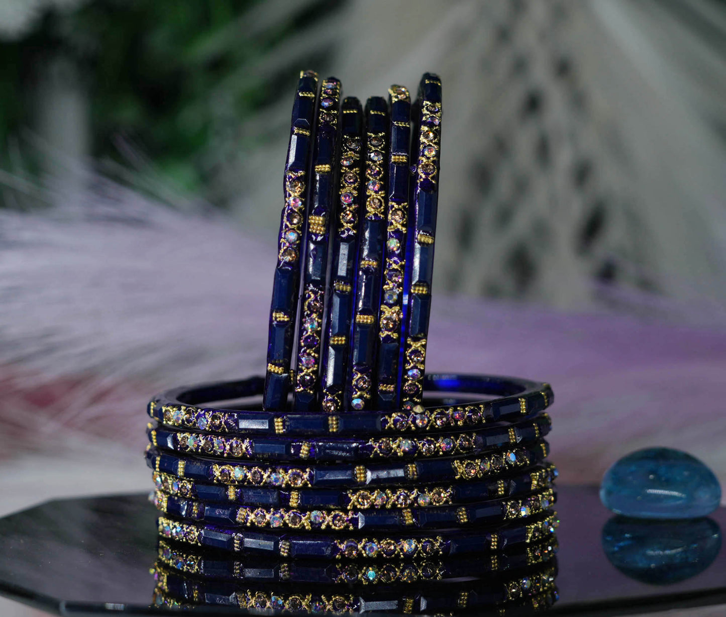 Zircon Gemstone Studded Glass Bangles for Women & Girls (Pack of 12 Bangles)