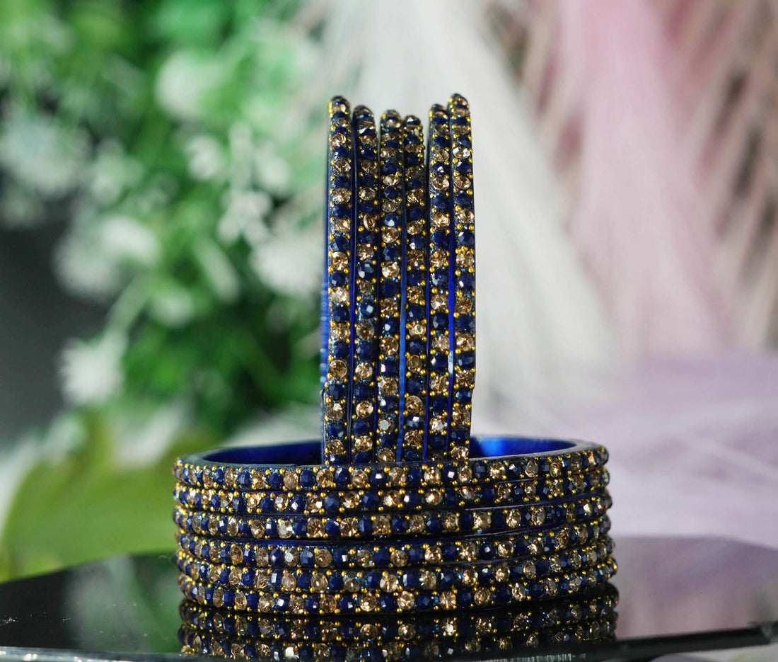 Beautiful Glass Bangles for Women & Girls | Crystal Beads Stone Work Multiple Color Chudiyan