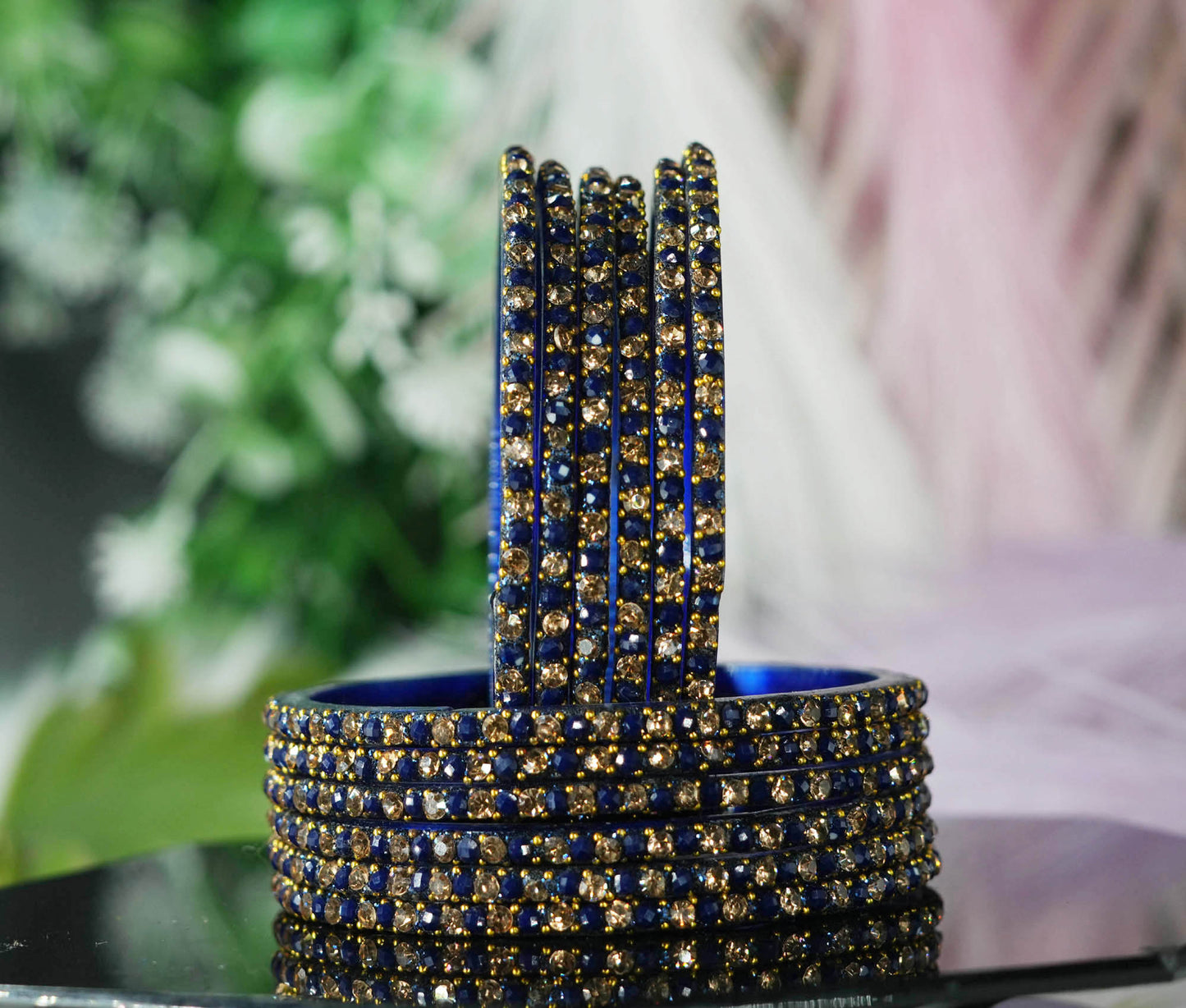 Glass Bangles with Beads Studded for Women & Girls | Multiple Color Chudiyan (Pack of 12 Bangles)