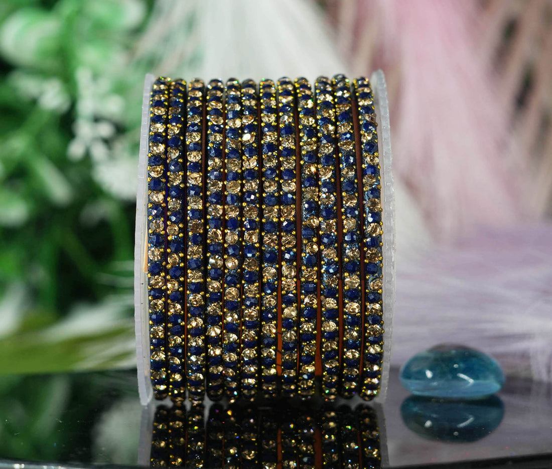 Beautiful Glass Bangles for Women & Girls | Crystal Beads Stone Work Multiple Color Chudiyan